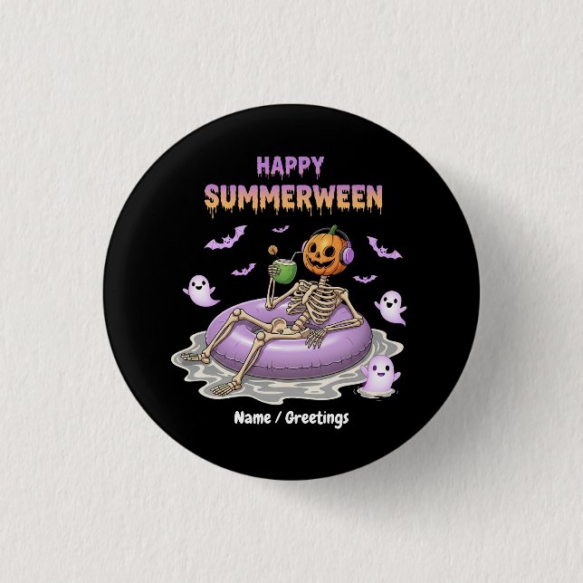 Spooky Pumpkin Faced Skeleton Fun Happy Summerween 3 Cm Round Badge (Front)