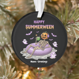 Spooky Pumpkin Faced Skeleton Fun Happy Summerween Ornament