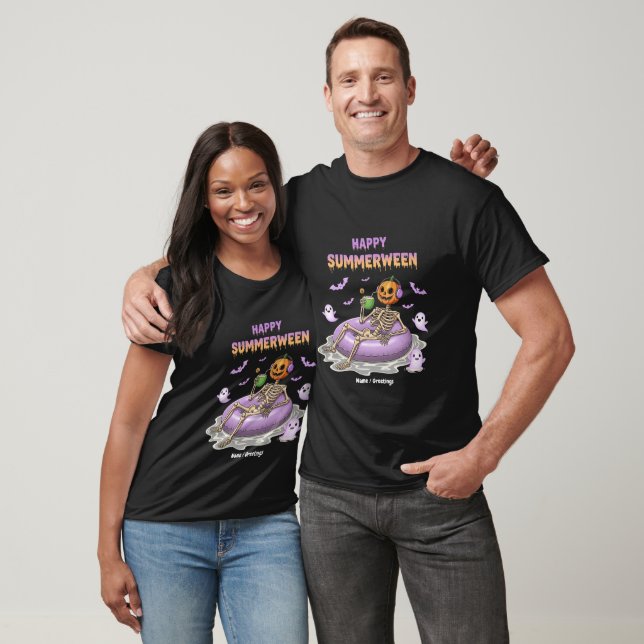 Spooky Pumpkin Faced Skeleton Fun Happy Summerween T-Shirt (Unisex)