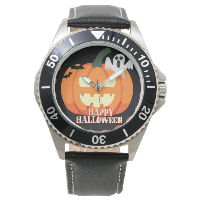 Spooky Pumpkin & Ghost Halloween clock Watch (Front)