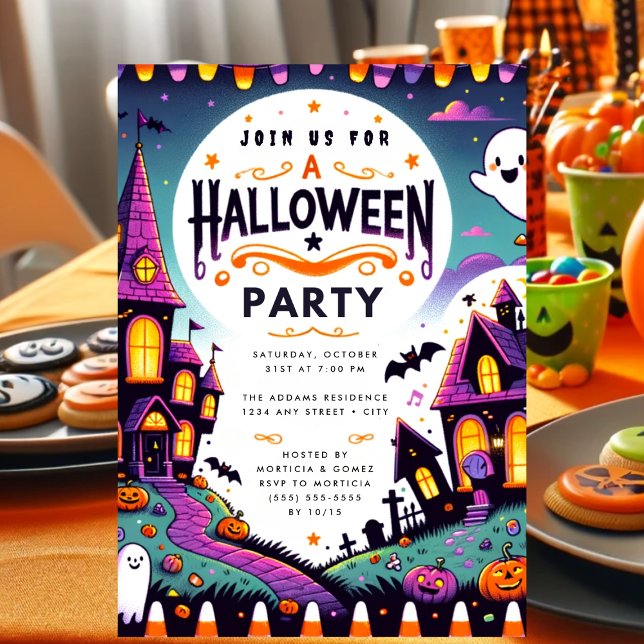 Spooky Pumpkin Ghost Halloween Invitation (Whimsically Gothic Halloween Party Invitation)