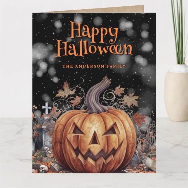 Spooky Pumpkin Ghost Happy Halloween Card (Front)