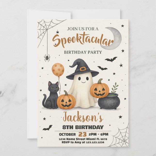 Spooky Pumpkin & Ghost Party Invite for Kids (Front)