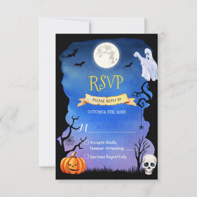 Spooky Pumpkin Ghost Skull Halloween RSVP (Front)