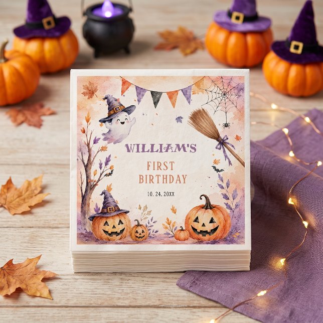 Spooky Pumpkin Halloween Birthday Napkins (Creator Uploaded)