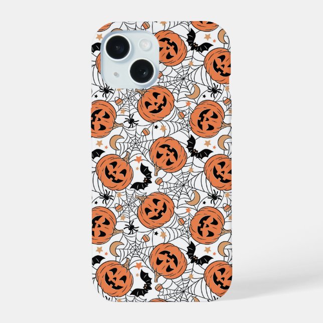 Spooky Pumpkin Halloween Pattern iPhone 15 Case (Back)