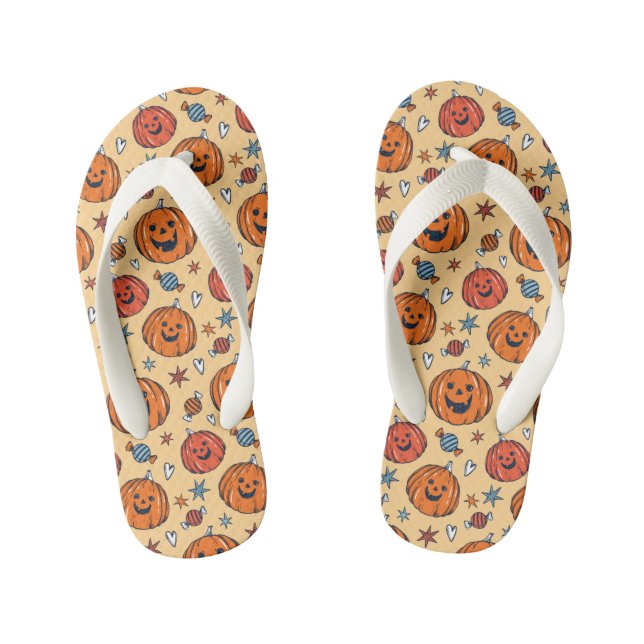 Spooky Pumpkin Halloween Pattern Kid's Jandals (Footbed)