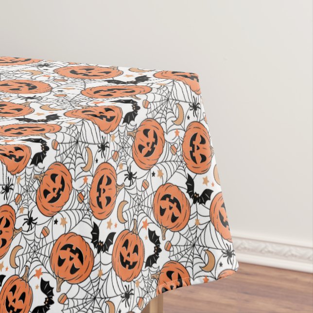 Spooky Pumpkin Halloween Pattern Tablecloth (In Situ)