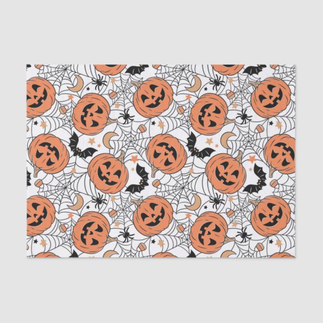 Spooky Pumpkin Halloween Pattern Tissue Paper (Front)