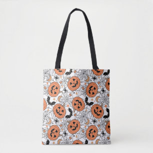 Spooky Pumpkin Halloween Pattern Tote Bag