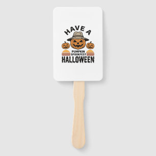 Spooky Pumpkin Halloween Vintage Engraving Shirt D Hand Fan