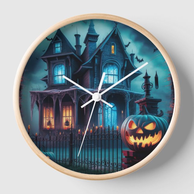 Spooky Pumpkin Halloween Wall Clock (Front)