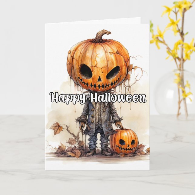 Spooky Pumpkin Happy Halloween Card (Yellow Flower)