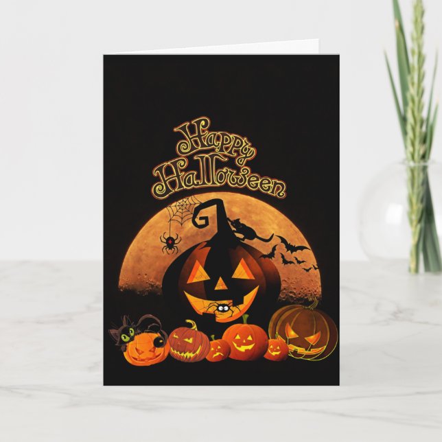 Spooky Pumpkin Happy Halloween Card (Front)