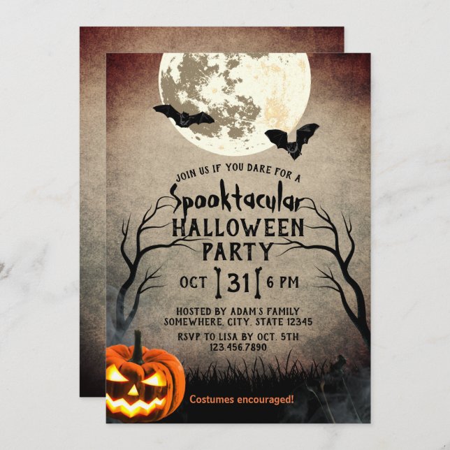 Spooky Pumpkin Haunted Halloween Party Invitation (Front/Back)