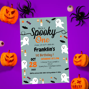 Spooky pumpkin kids halloween 1st birthday party  invitation