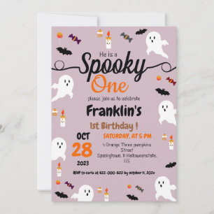 Spooky pumpkin kids halloween 1st birthday party  invitation