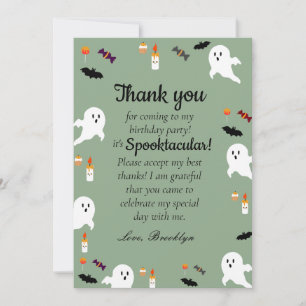 Spooky pumpkin kids halloween 1st birthday party thank you card