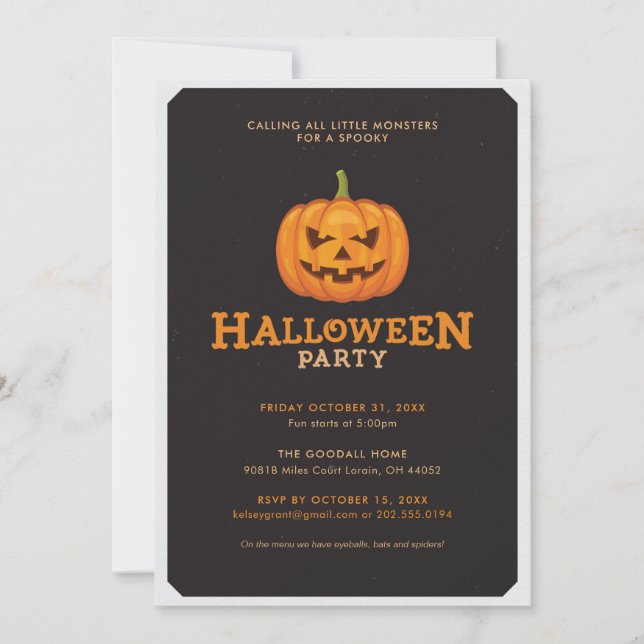 Spooky Pumpkin Kid's Halloween Party Invitation (Front)