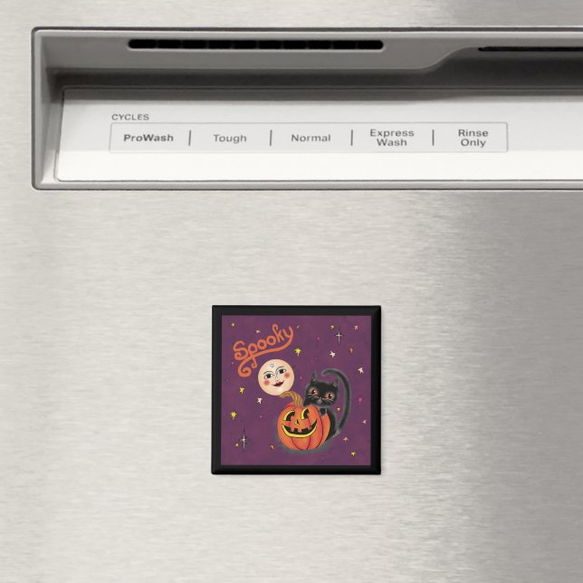 Spooky Pumpkin Kitten Moon - Dark Purple Magnet (In Situ (Dishwasher))