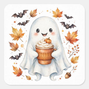 Spooky Pumpkin Latte Ghost Sticker