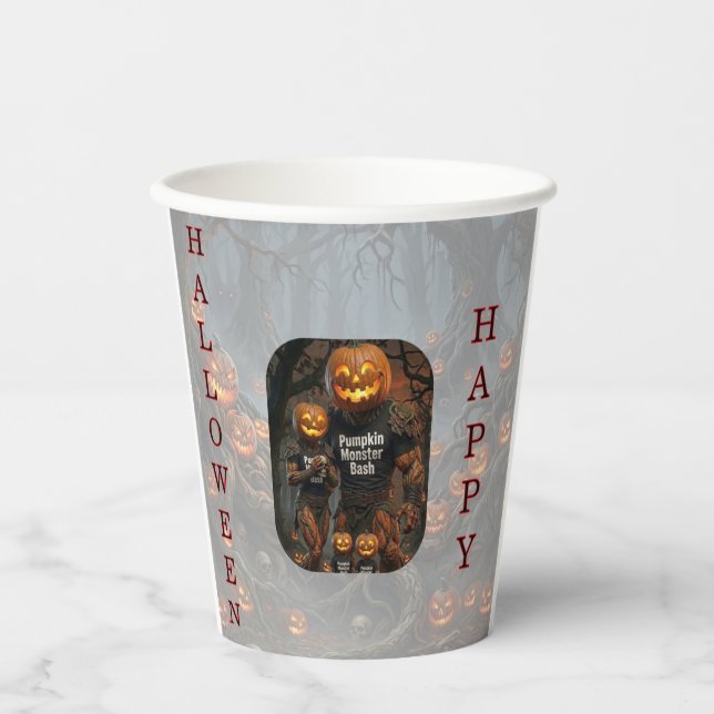 Spooky Pumpkin Monster Bash Halloween Party Paper  Cups (Front)