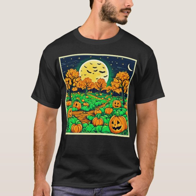 Spooky Pumpkin Patch: Cartoon Night T-Shirt (Front)