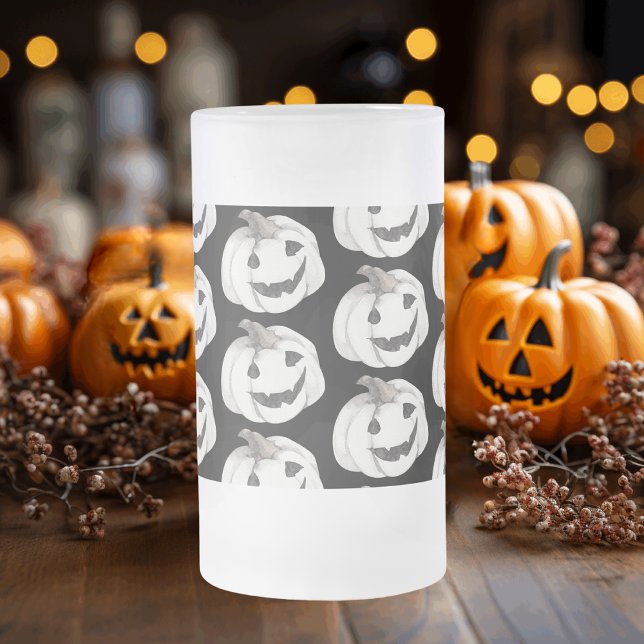 Spooky Pumpkin Pattern | Happy Halloween Frosted Glass Beer Mug (Creator Uploaded)