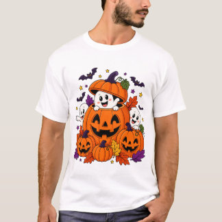 Spooky Pumpkin Peek-a-Boo Ghosts T-Shirt