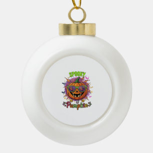 Spooky Pumpkin Sunglasses Moon Cobwebs Skulls Ceramic Ball Christmas Ornament