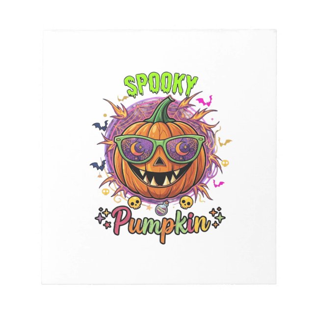 Spooky Pumpkin Sunglasses Moon Cobwebs Skulls Notepad (Front)