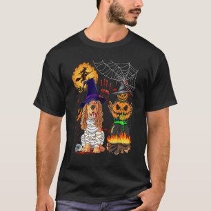 Spooky Pumpkin Witch Hat Cocker Spaniel Halloween T-Shirt