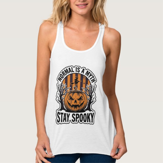 Spooky Pumpkin Witch Vintage Engraving Halloween S Singlet (Front)