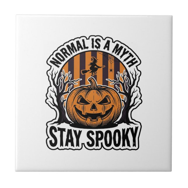 Spooky Pumpkin Witch Vintage Engraving Halloween S Tile (Front)