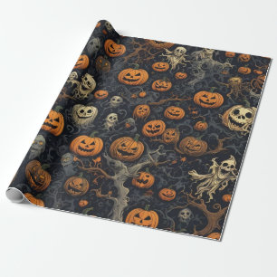 Spooky Pumpkins and Scary Ghosts  Wrapping Paper