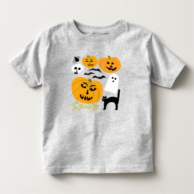 Spooky Pumpkins Charming Halloween Ghosts Bats Toddler T-Shirt (Front)