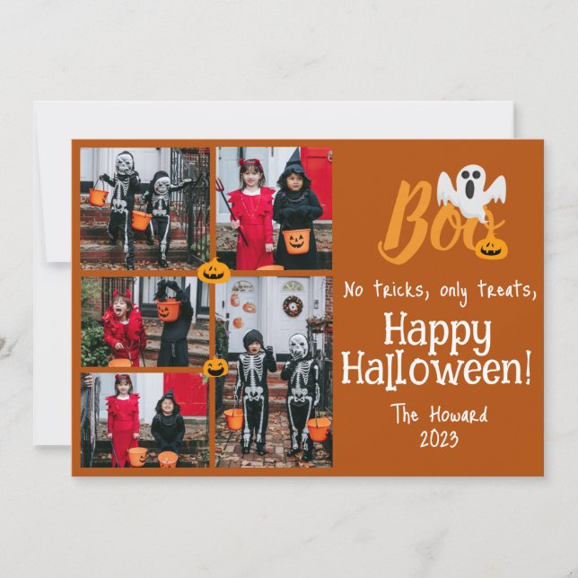 Spooky Pumpkins Halloween Family Photo Collage Holiday Card (Front)