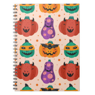 Spooky pumpkins in scary costumes. Happy Halloween Notebook