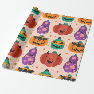 Spooky pumpkins in scary costumes. Happy Halloween Wrapping Paper