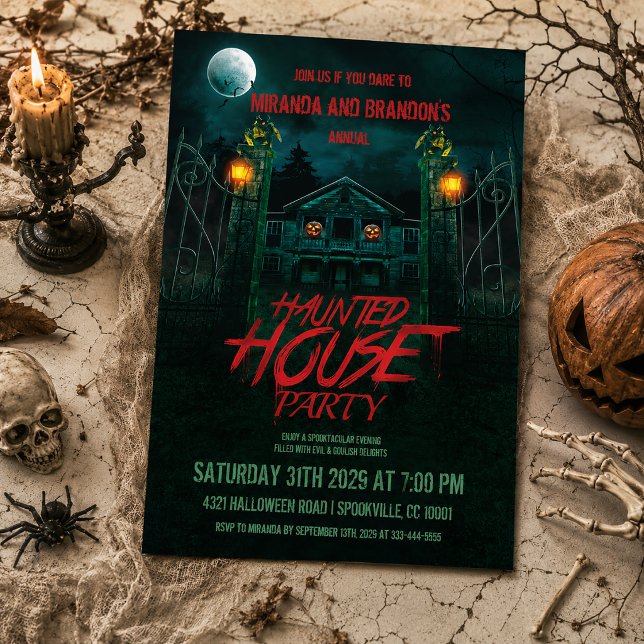 Spooky Pumpkins Scary Haunted House Halloween Invitation (Creator Uploaded)