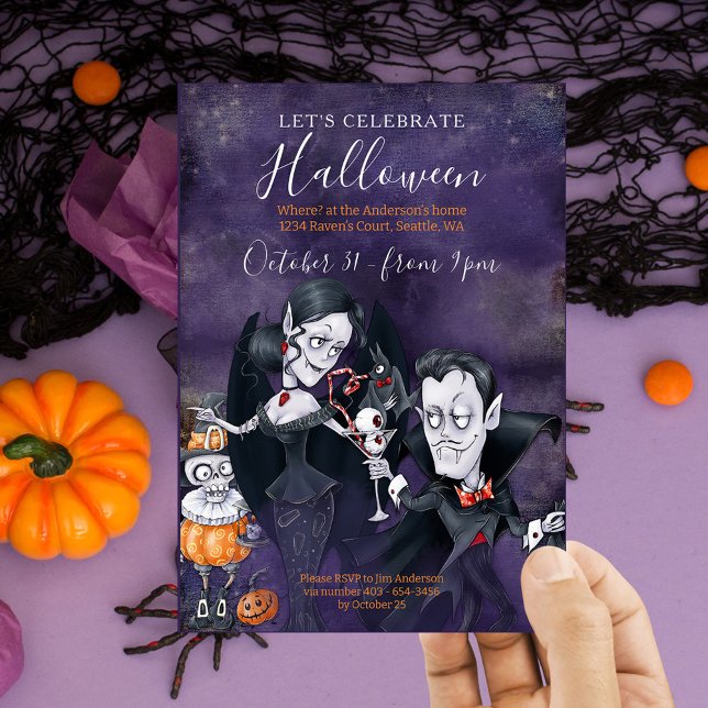Spooky Purple and Black Halloween Party Invitation (Creator Uploaded)