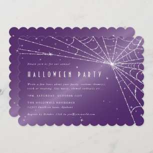 Spooky Purple Diamond Spider Web Halloween Party Invitation