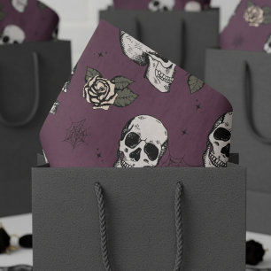 Spooky Purple Floral Small Skull Halloween Tissue Paper