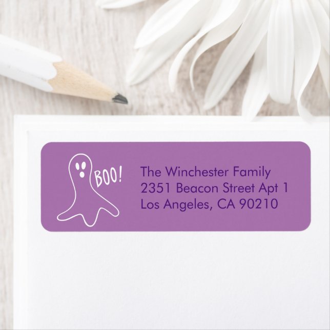 Spooky purple ghost funny Halloween address (Insitu)
