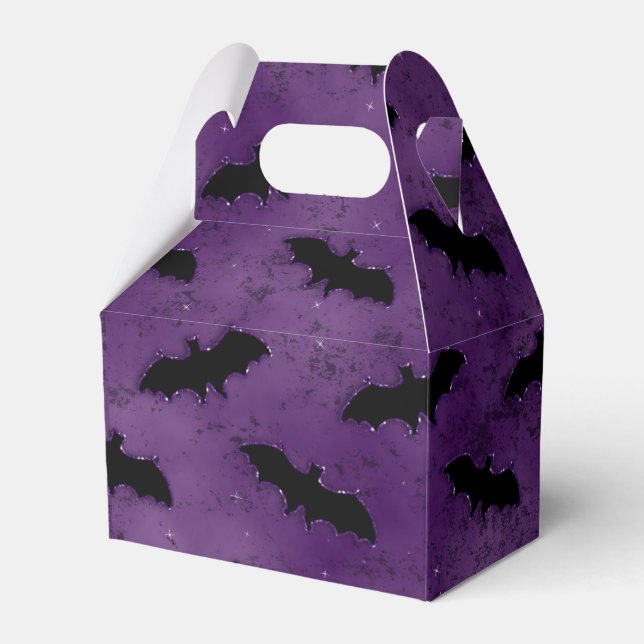 SPOOKY PURPLE HALLOWEEN WITH BLACK BATS FAVOUR BOX (Front Side)