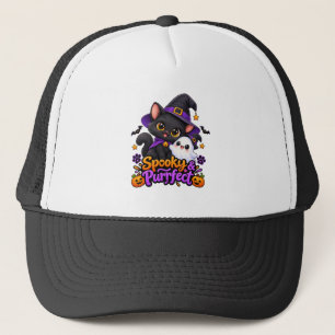 Spooky & Purrfect Halloween Black Cat Foam Trucker Hat