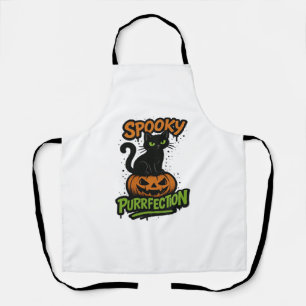 Spooky Purrfection – Cute Black Cat on Pumpkin Hal Apron