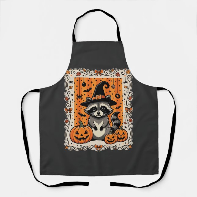 Spooky Racoon Halloween Pumpkin Design_1 Apron (Front)