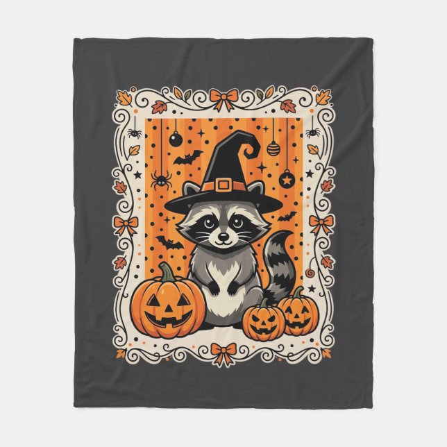 Spooky Racoon Halloween Pumpkin Design_1 Fleece Blanket (Front)