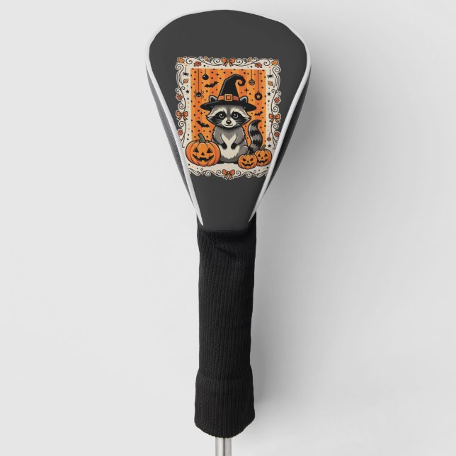 Spooky Racoon Halloween Pumpkin Design_1 Golf Head Cover (Front)